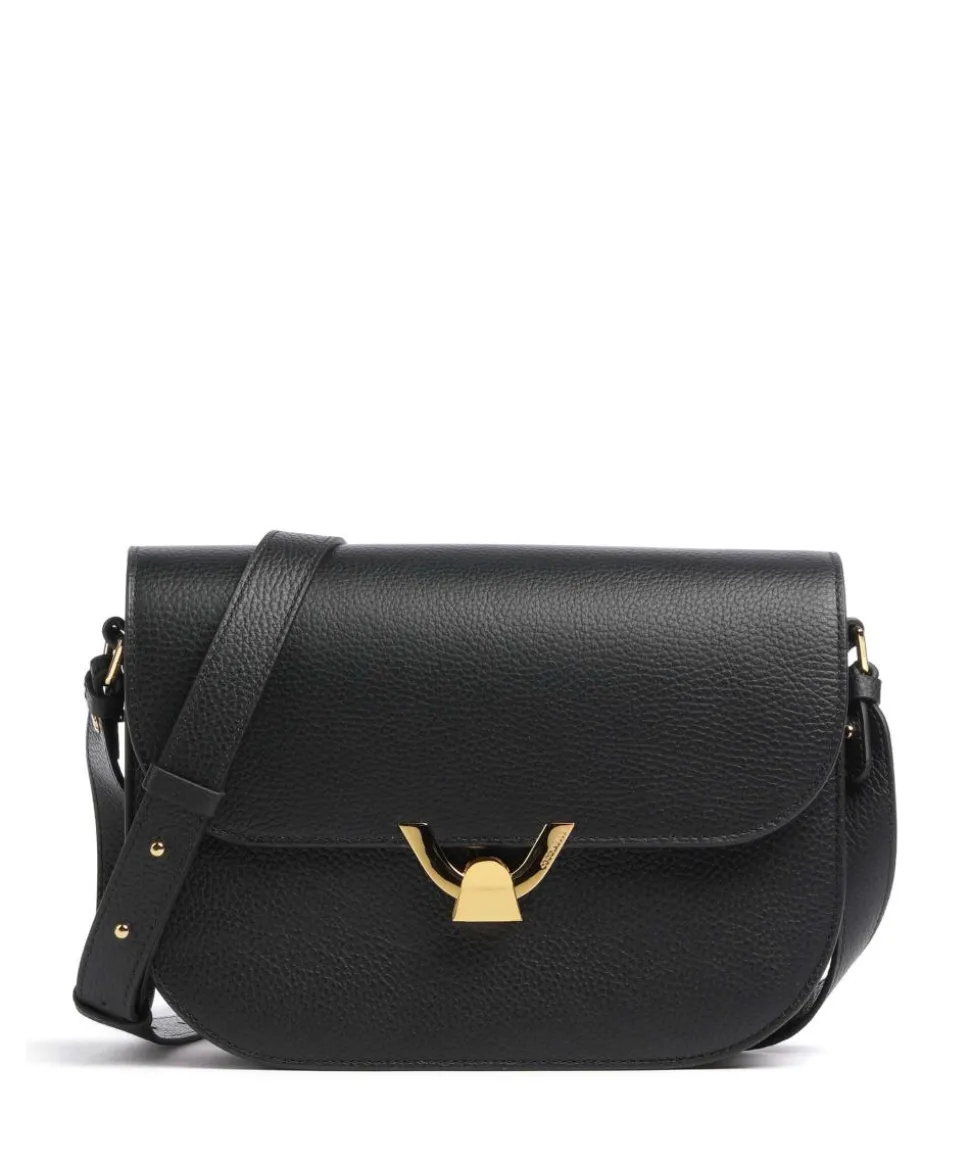 Dew Schultertasche genarbtes Leder schwarz