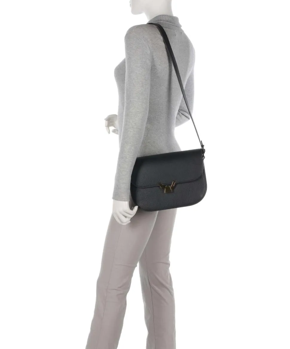 Dew Schultertasche genarbtes Leder schwarz