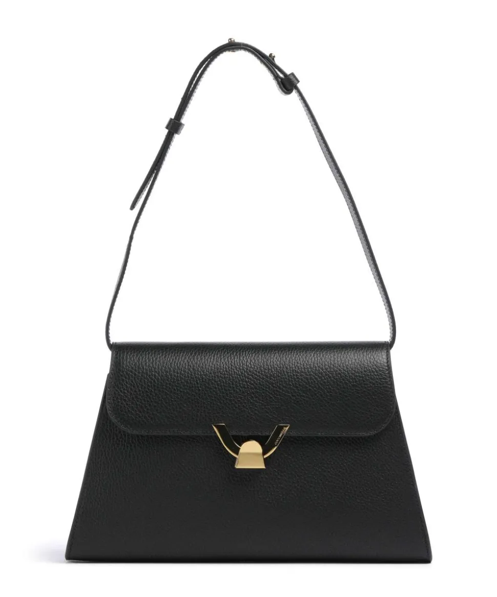 Dew Schultertasche genarbtes Leder schwarz