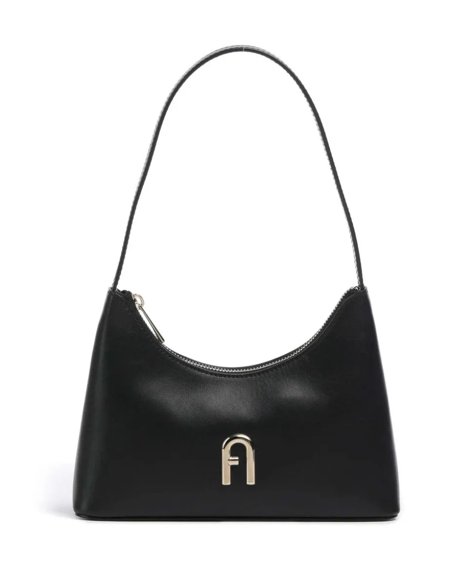 Diamante Mini Schultertasche fein genarbtes Leder schwarz