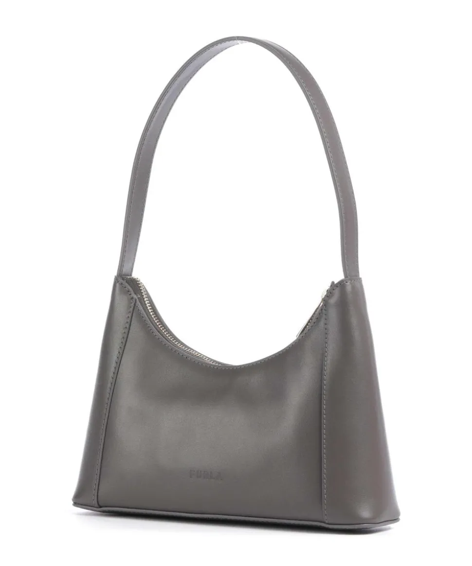 Diamante Mini Schultertasche fein genarbtes Leder dunkelgrau