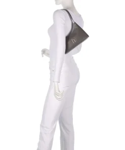 Diamante Mini Schultertasche fein genarbtes Leder dunkelgrau