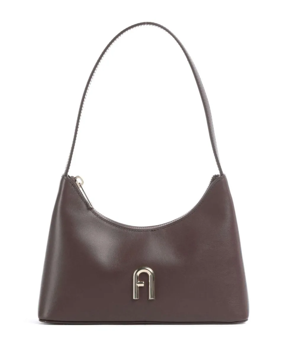 Diamante Mini Schultertasche fein genarbtes Leder dunkelbraun