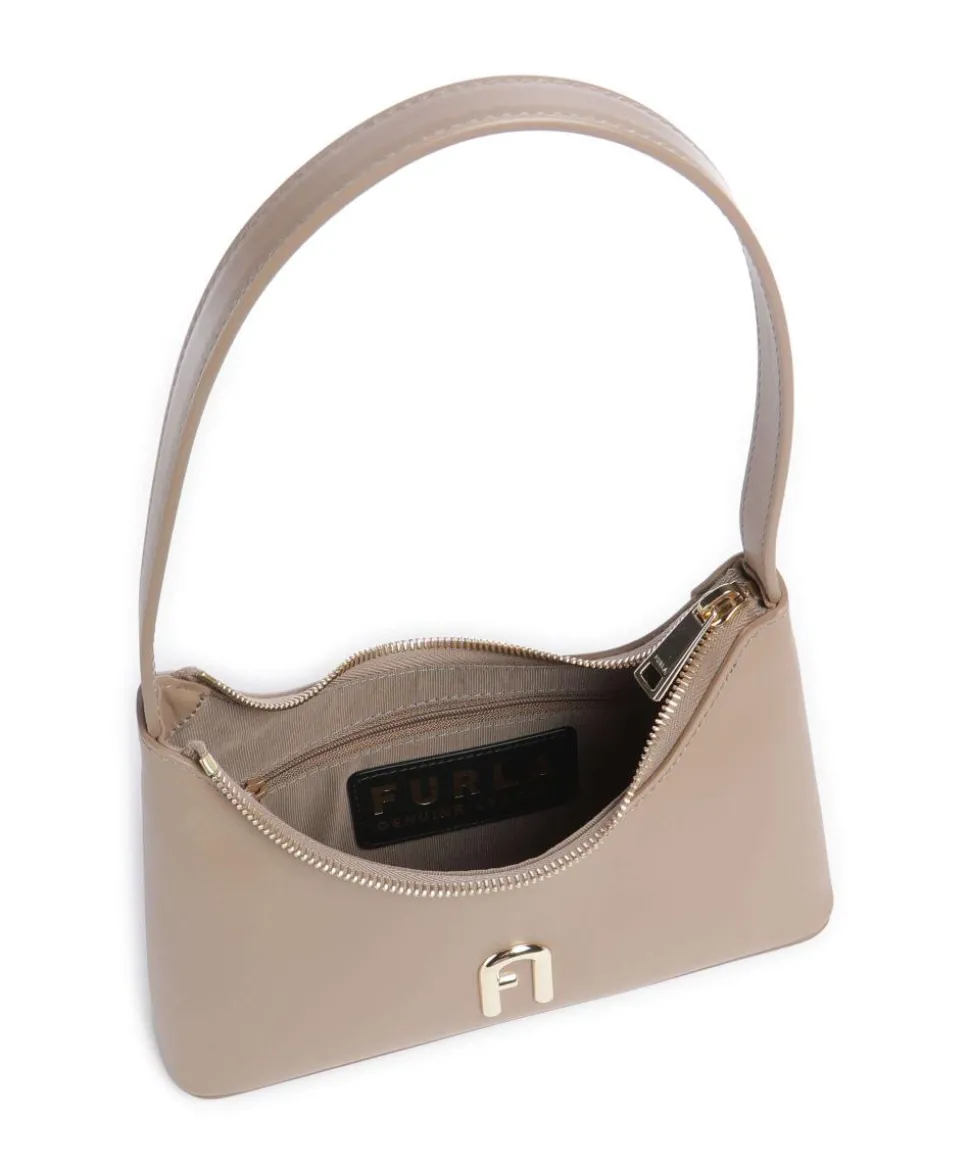 Diamante Mini Schultertasche fein genarbtes Leder taupe