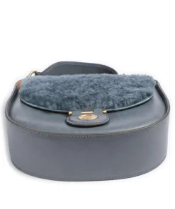 Dora Wow Umhängetasche fein genarbtes Leder, Kunstfell blaugrau