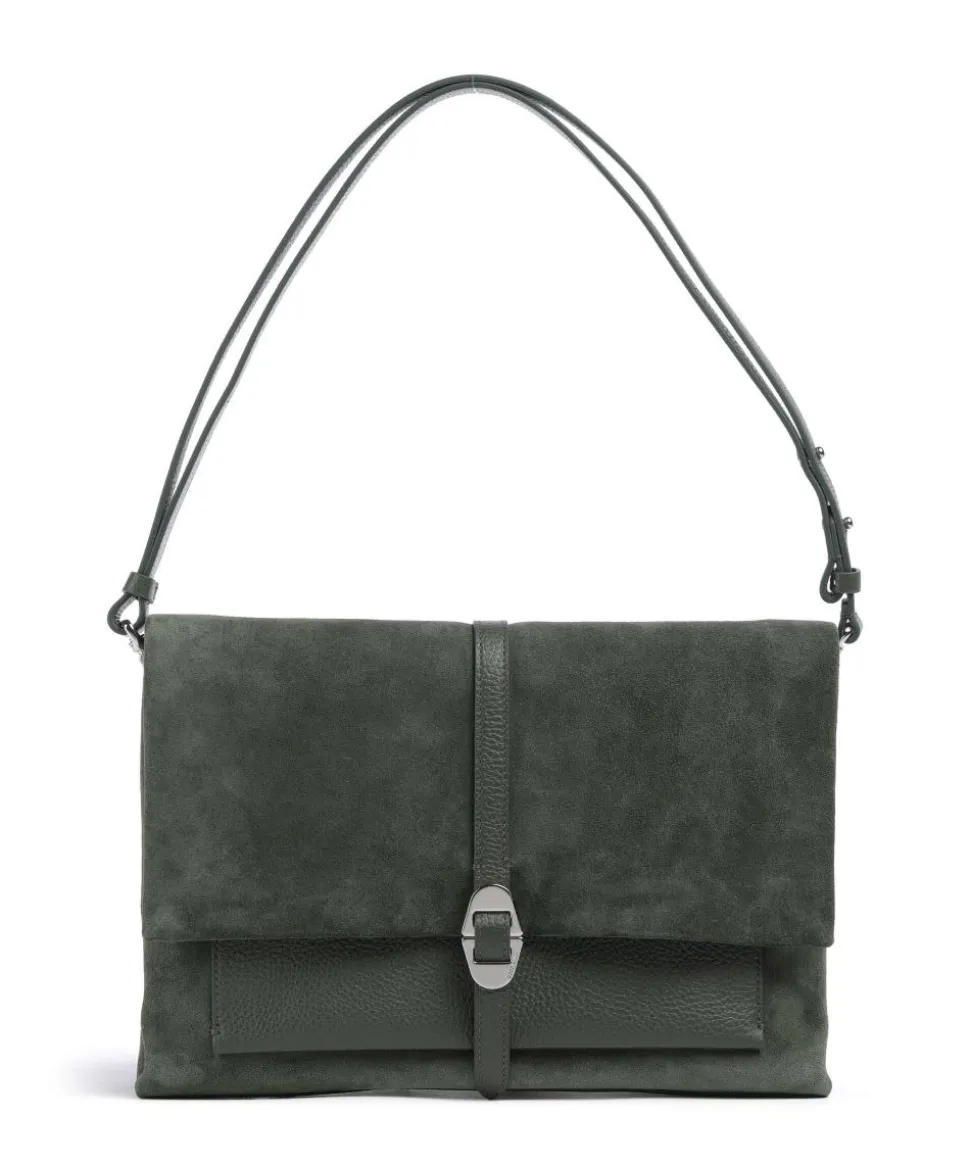 Dorian Schultertasche aufgerautes Rindsleder dunkelgrün