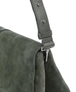 Dorian Schultertasche aufgerautes Rindsleder dunkelgrün