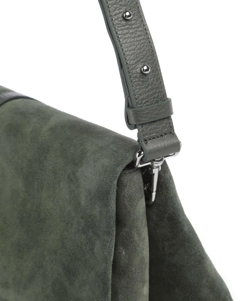 Dorian Schultertasche aufgerautes Rindsleder dunkelgrün