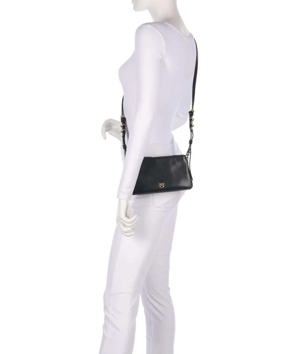 Double Mini Schultertasche fein genarbtes Kalbsleder schwarz