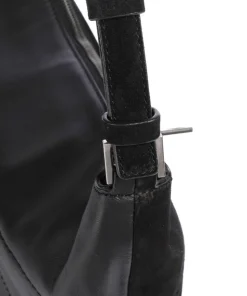 Edda Promo Suede M Beuteltasche aufgerautes Leder, fein genarbtes Leder schwarz