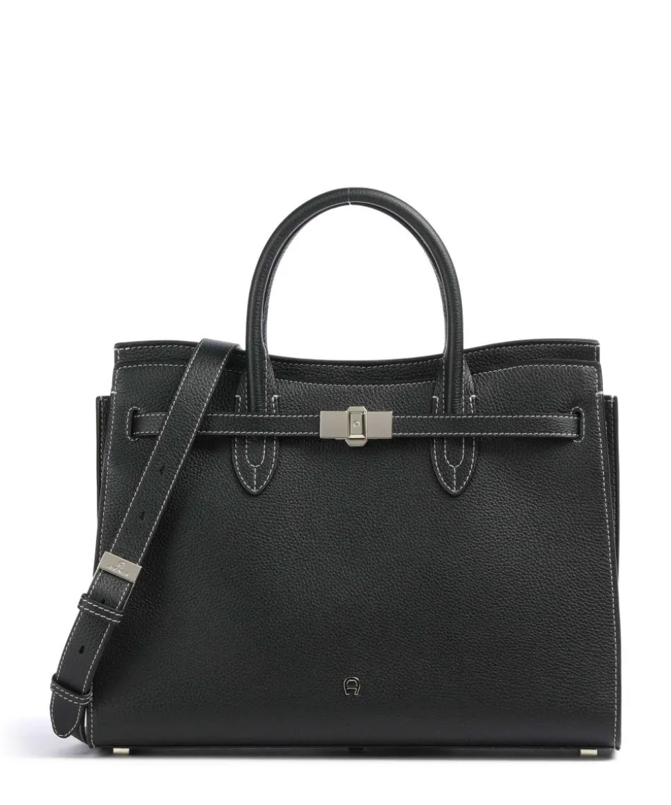 Farah L Handtasche genarbtes Rindsleder schwarz