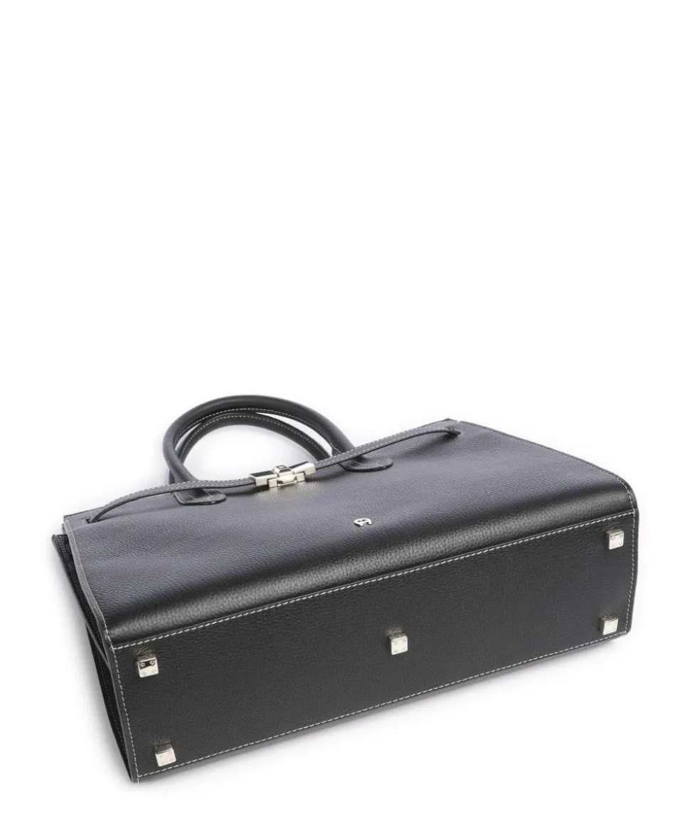 Farah L Handtasche genarbtes Rindsleder schwarz