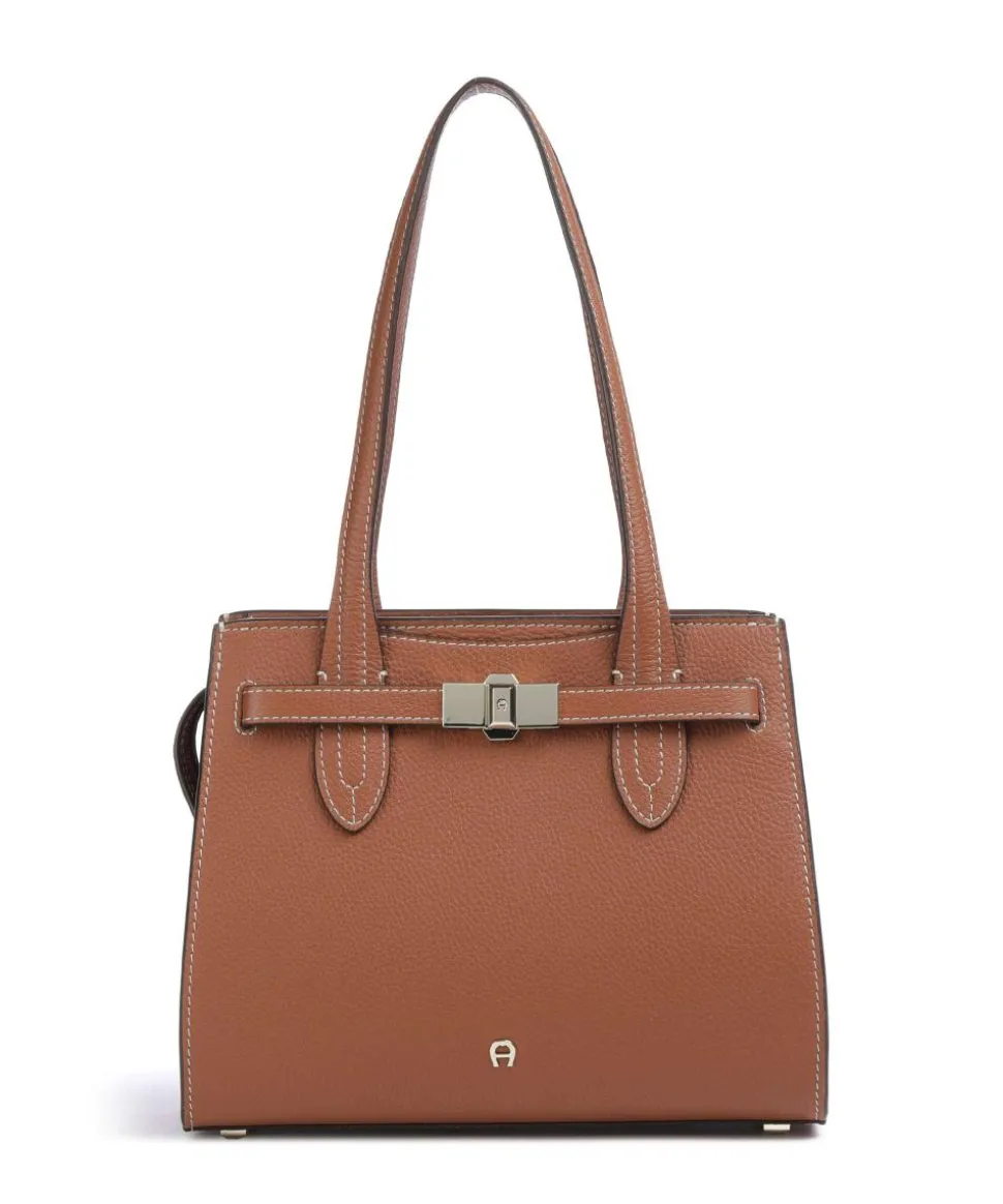 Farah M Schultertasche genarbtes Rindsleder braun