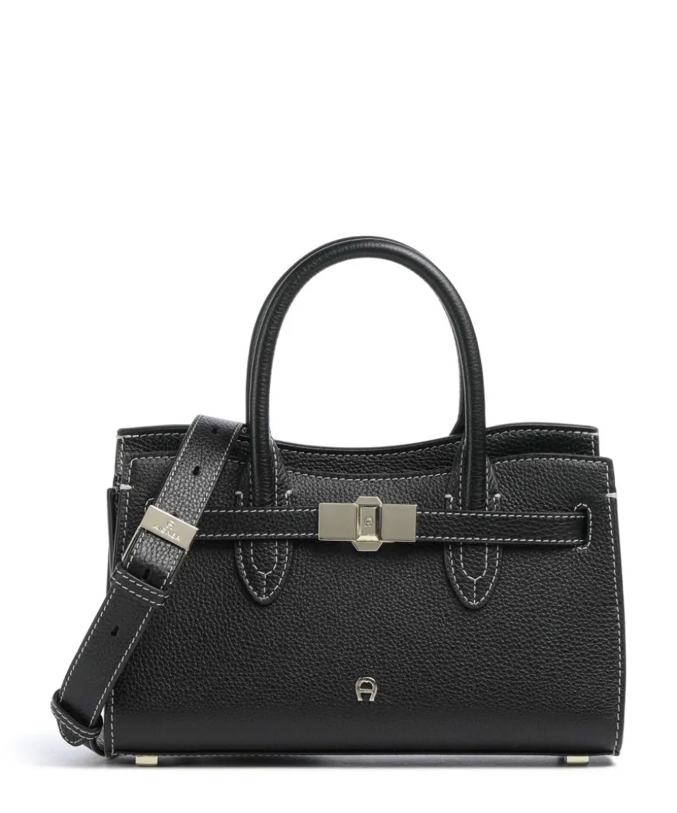 Farah S Handtasche genarbtes Rindsleder schwarz