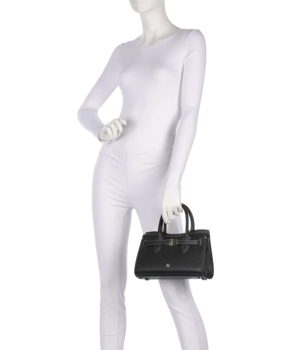 Farah S Handtasche genarbtes Rindsleder schwarz