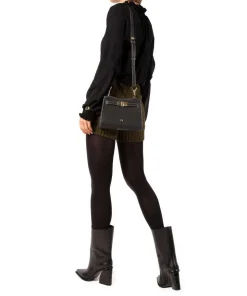 Farah S Umhängetasche genarbtes Rindsleder schwarz