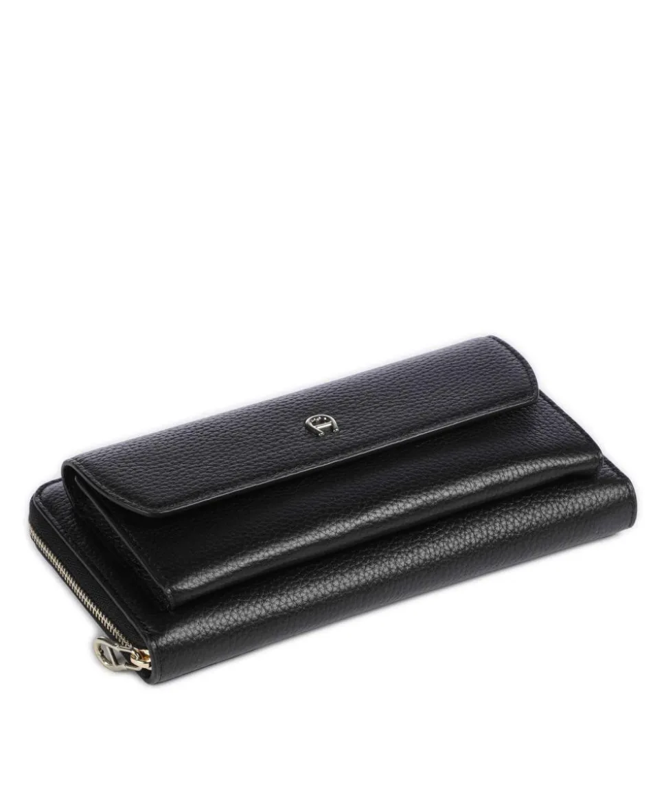 Fashion Geldbörse genarbtes Leder schwarz