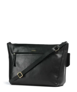 Fine Florence Umhängetasche fein genarbtes Leder schwarz