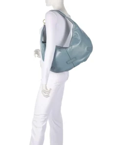 Flavia Schultertasche fein genarbtes Rindsleder hellblau