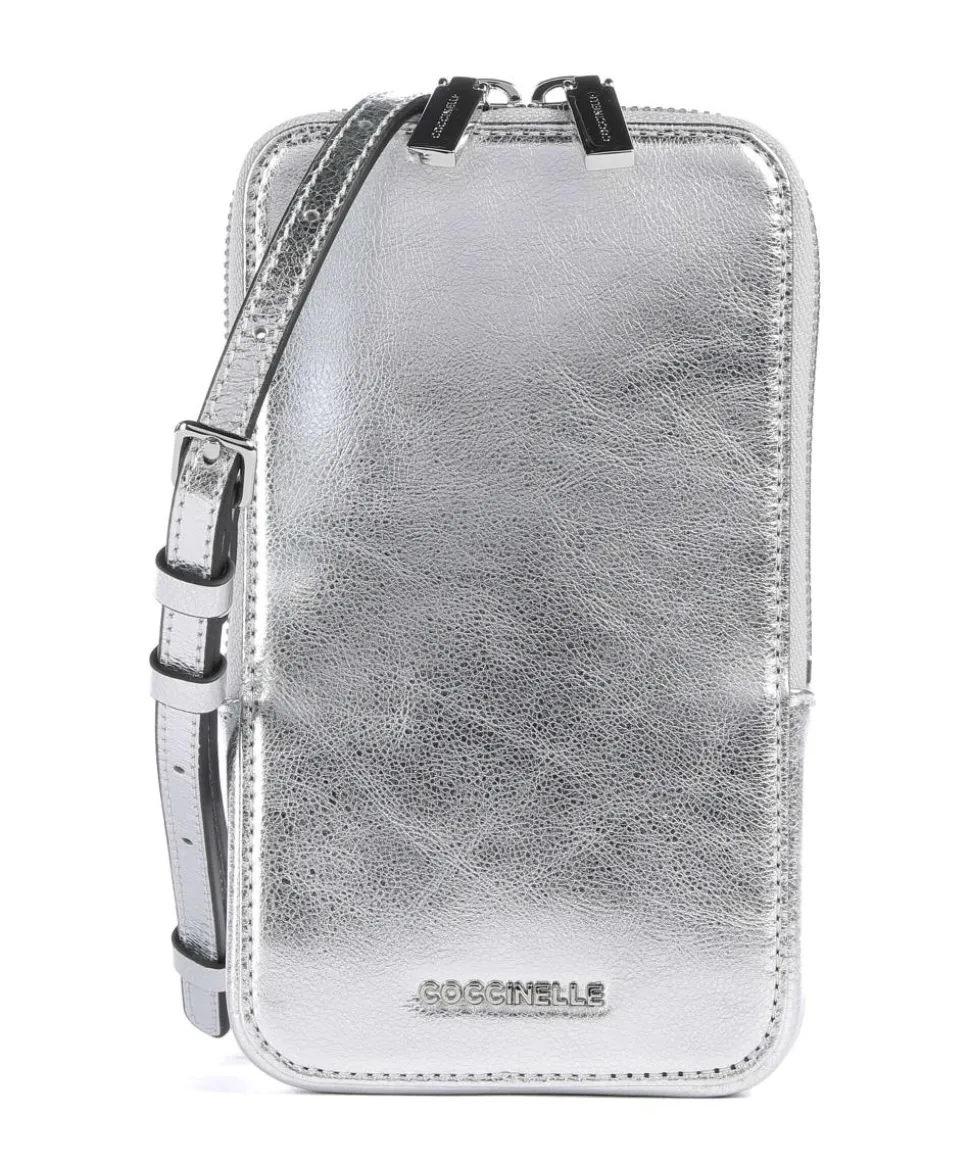 Flor Handytasche genarbtes Leder silber