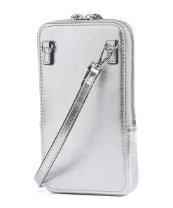 Flor Handytasche genarbtes Leder silber