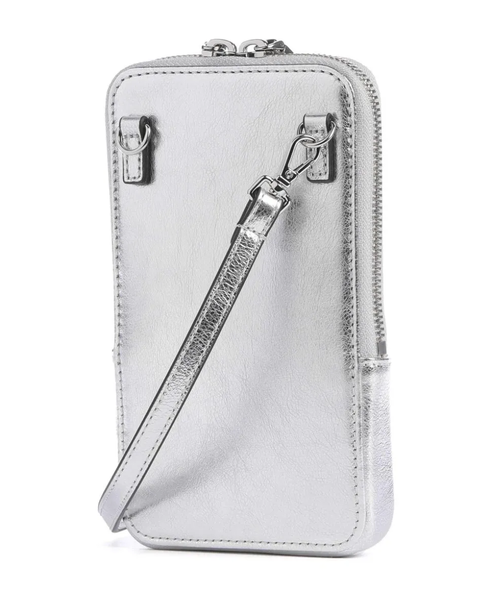 Flor Handytasche genarbtes Leder silber