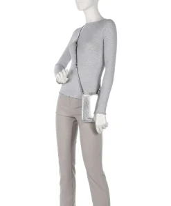 Flor Handytasche genarbtes Leder silber