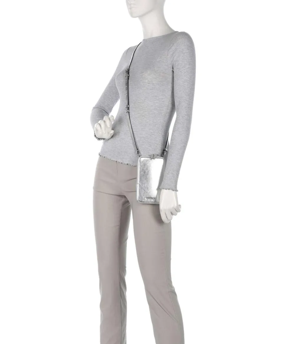 Flor Handytasche genarbtes Leder silber