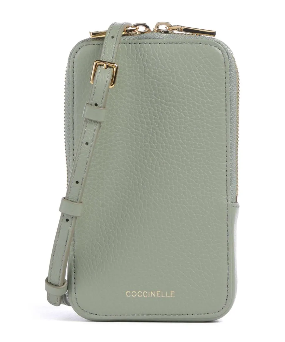 Flor Handytasche genarbtes Leder graugrün