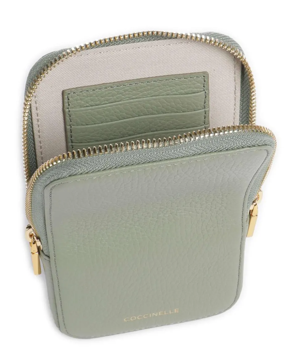 Flor Handytasche genarbtes Leder graugrün