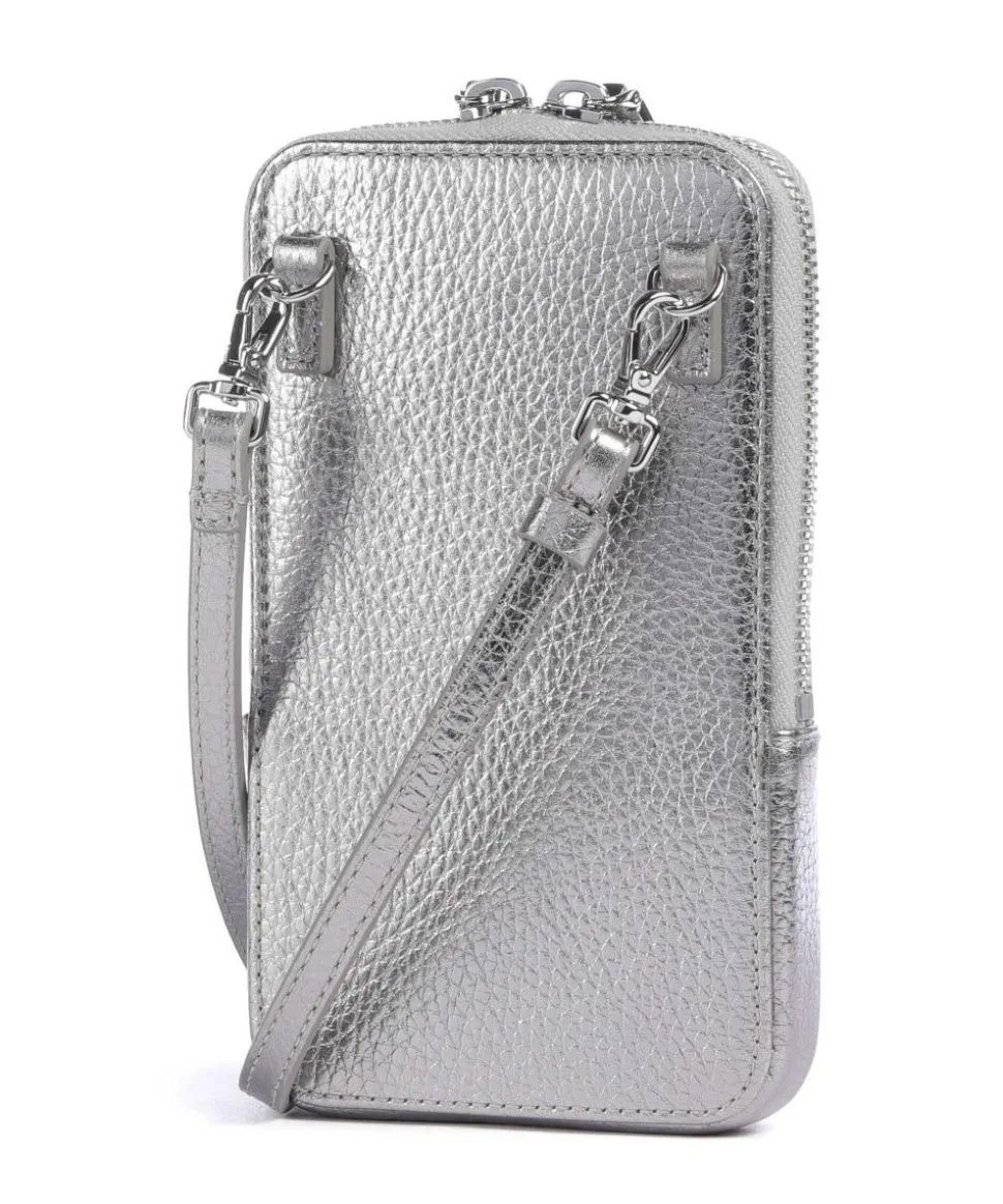 Flor Handytasche genarbtes Leder silber