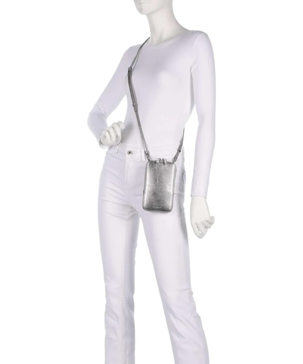 Flor Handytasche genarbtes Leder silber