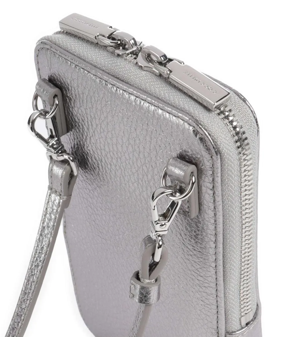 Flor Handytasche genarbtes Leder silber