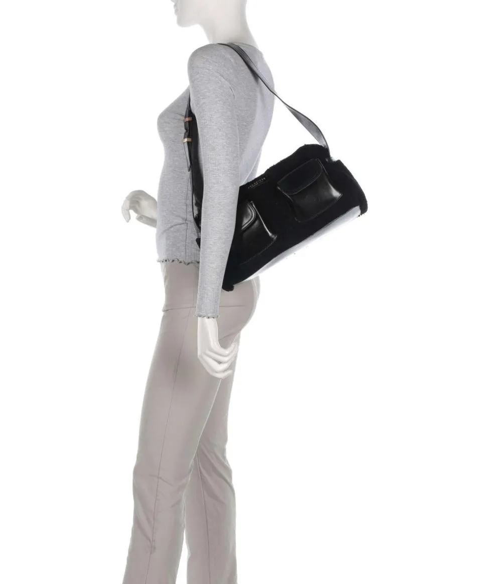 Flora Wow Schultertasche Fell, fein genarbtes Rindsleder schwarz