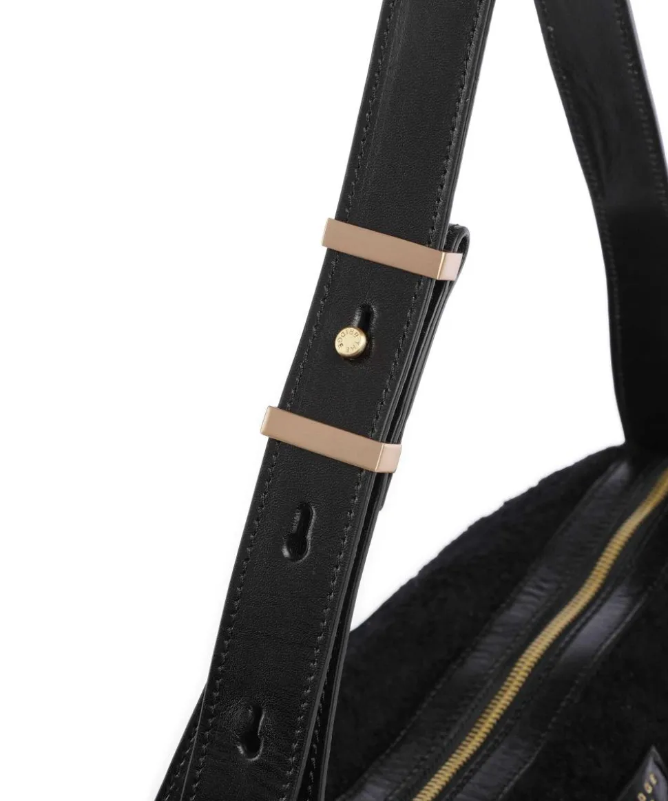 Flora Wow Schultertasche Fell, fein genarbtes Rindsleder schwarz