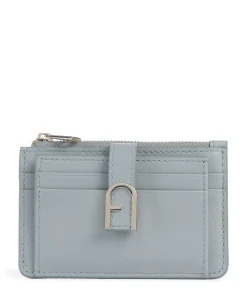Flow M Kreditkartenetui fein genarbtes Leder blaugrau