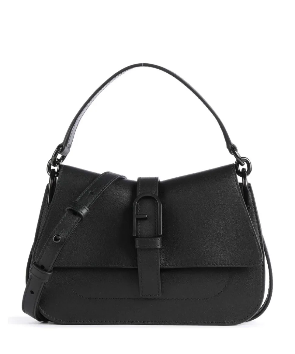 Flow Mini Handtasche fein genarbtes Leder schwarz