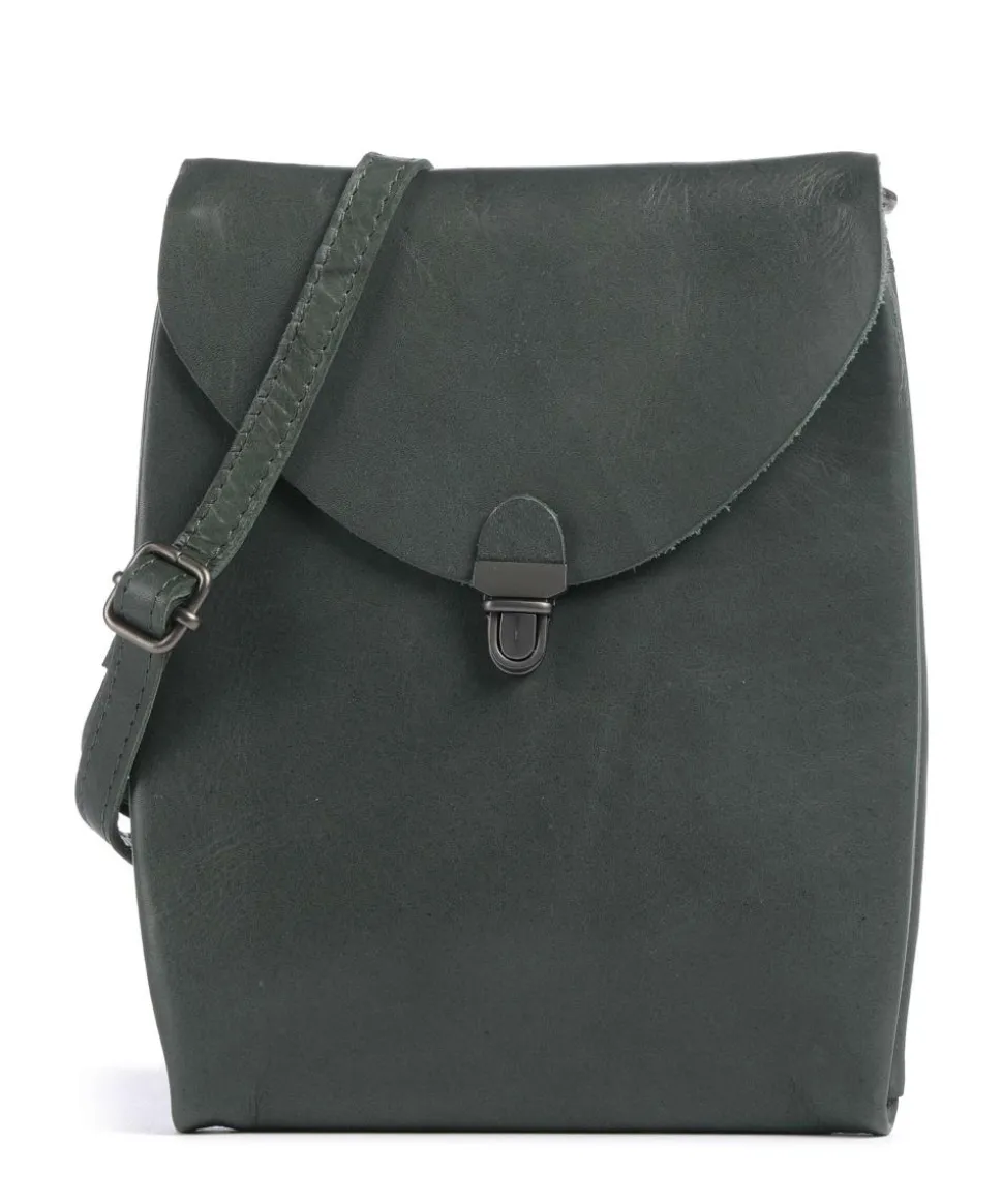 Fold Umhängetasche glattes Rindsleder dunkelgrün