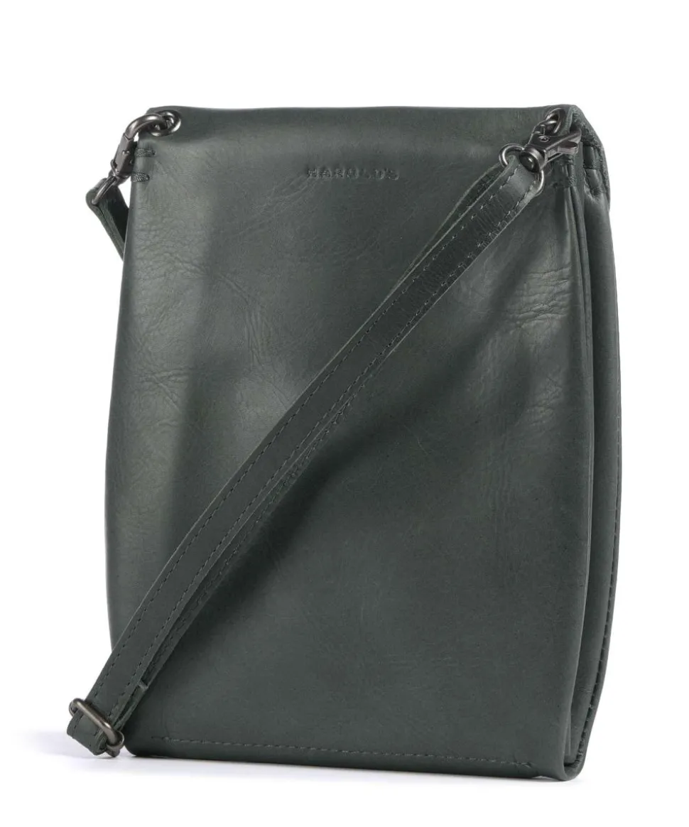 Fold Umhängetasche glattes Rindsleder dunkelgrün