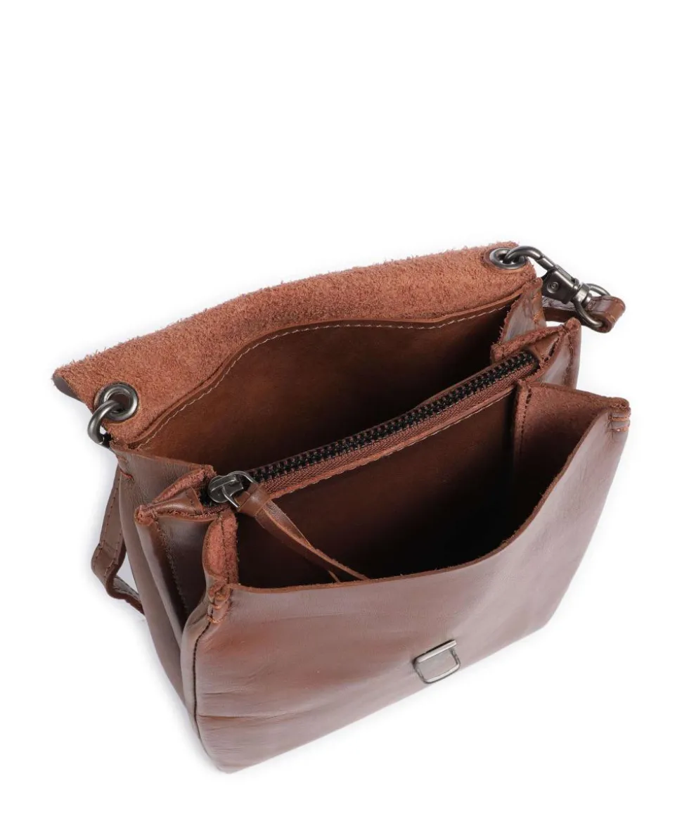 Fold Umhängetasche glattes Rindsleder cognac