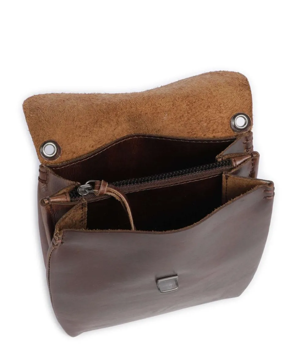 Fold Umhängetasche glattes Rindsleder dunkelbraun