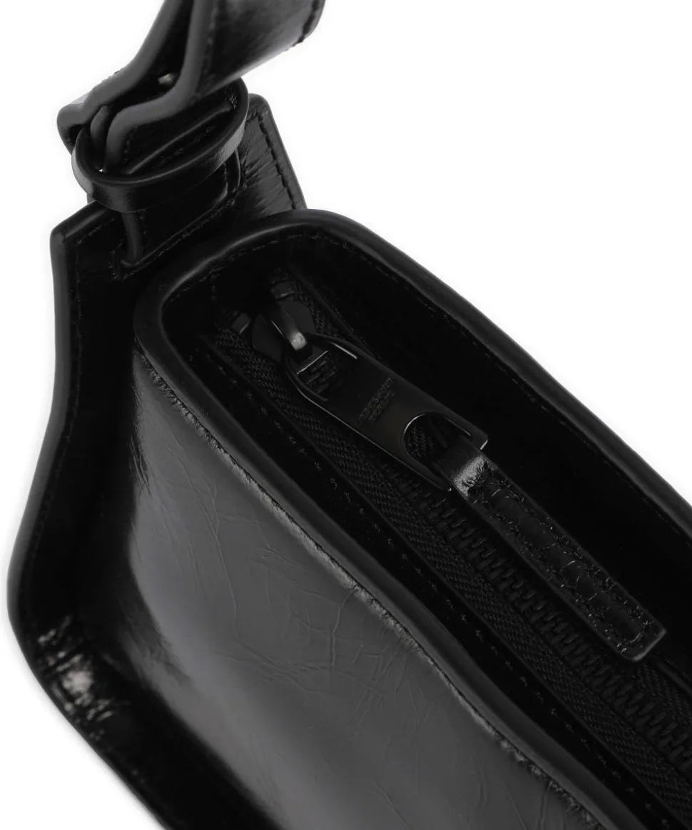 Franzis Lack Distressed S Schultertasche Leder schwarz