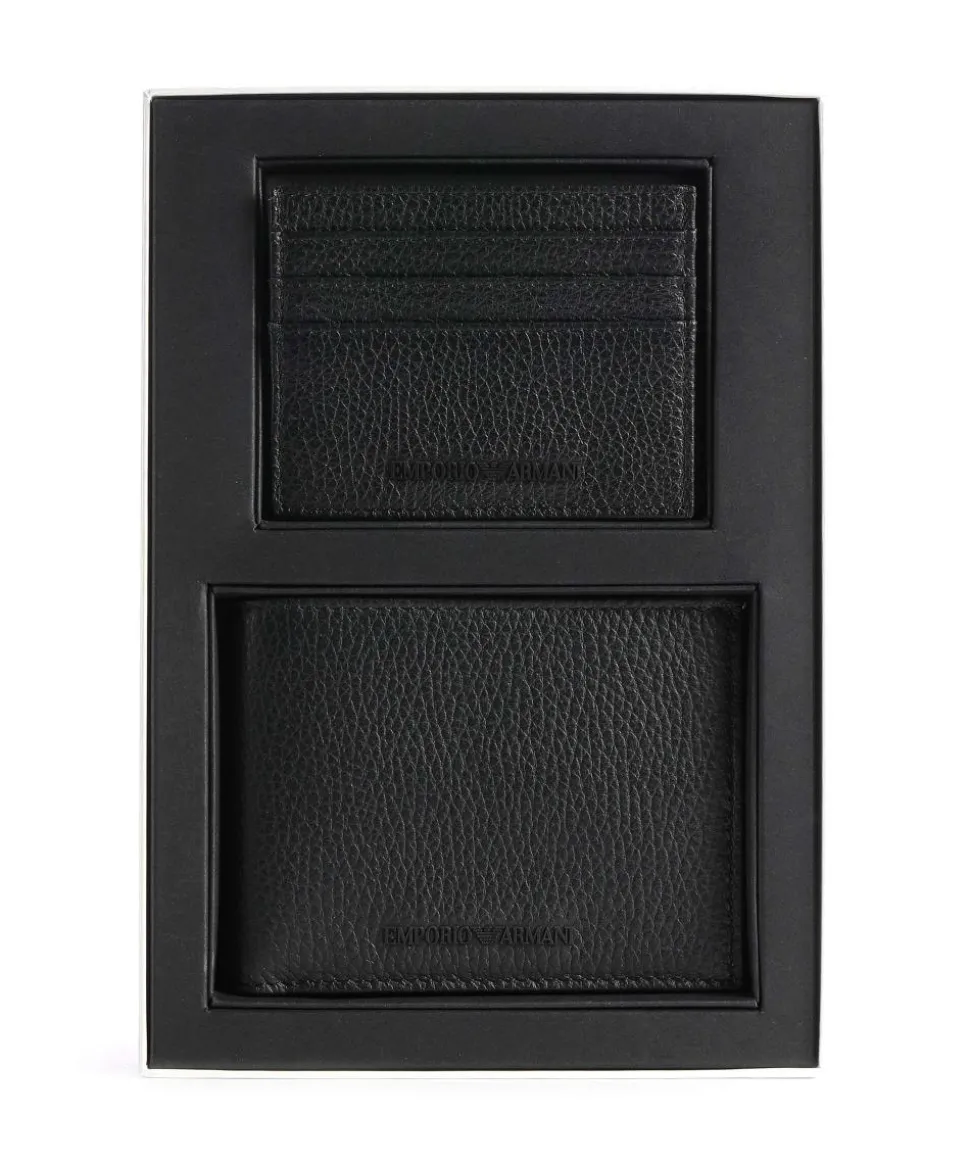 Giftset Geldbörse genarbtes Rindsleder schwarz