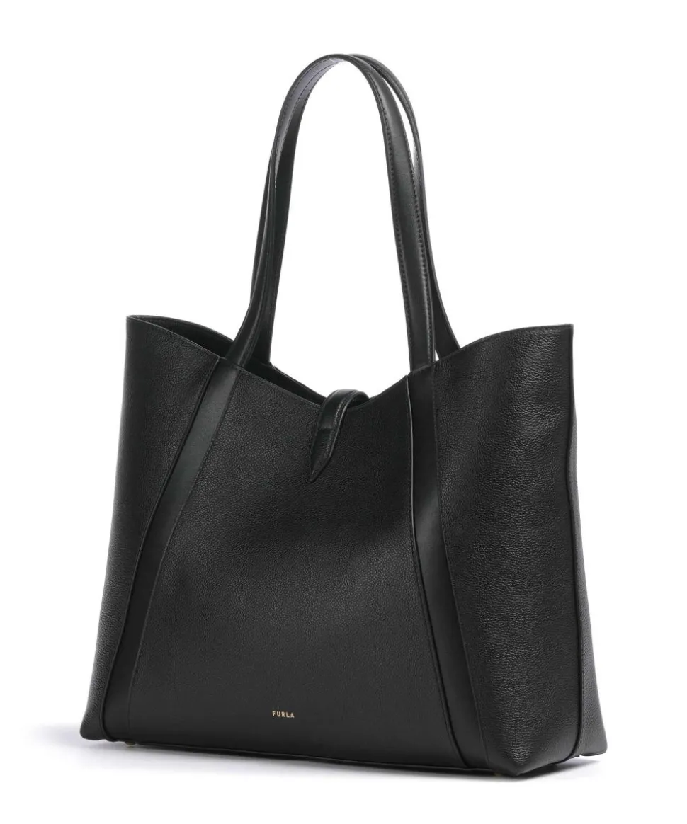 Goccia L Shopper genarbtes Leder schwarz