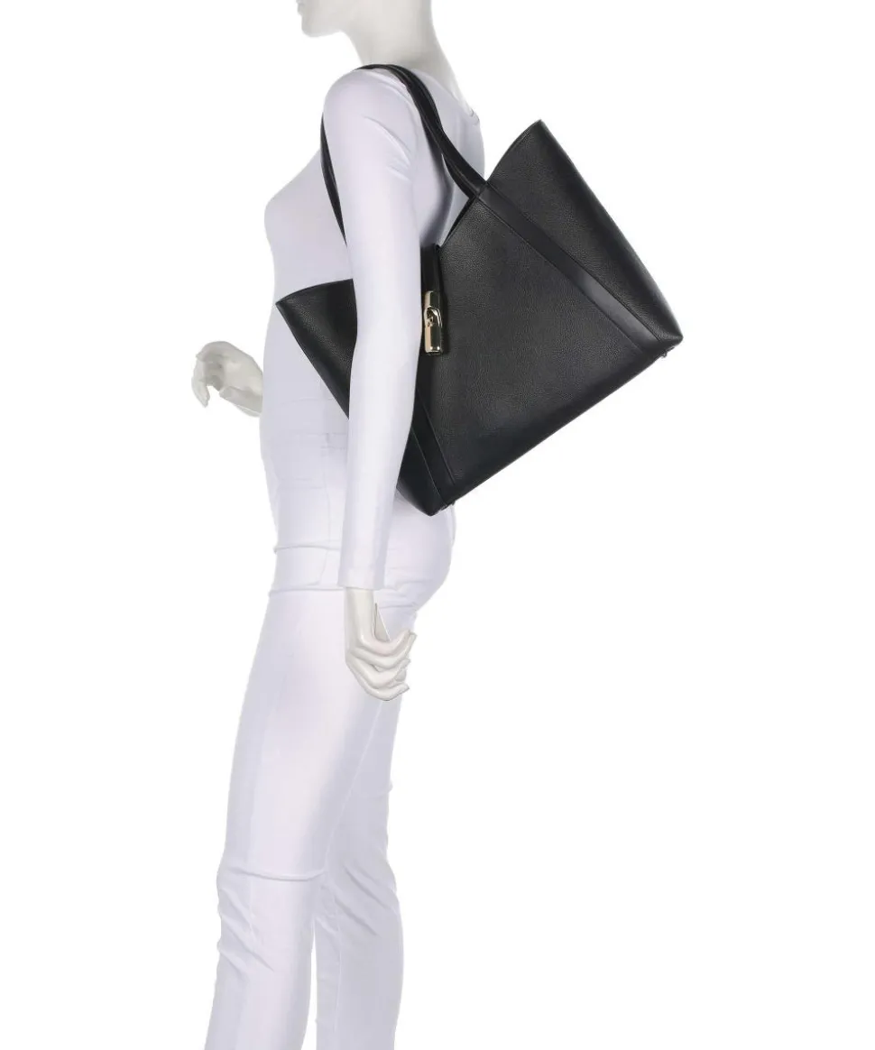 Goccia L Shopper genarbtes Leder schwarz