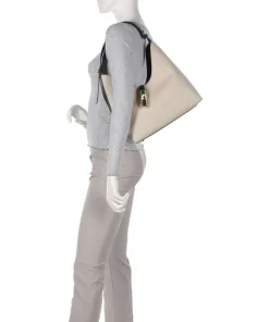 Goccia M Beuteltasche Canvas beige/schwarz