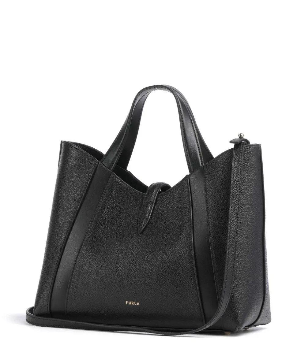 Goccia S Handtasche genarbtes Leder schwarz