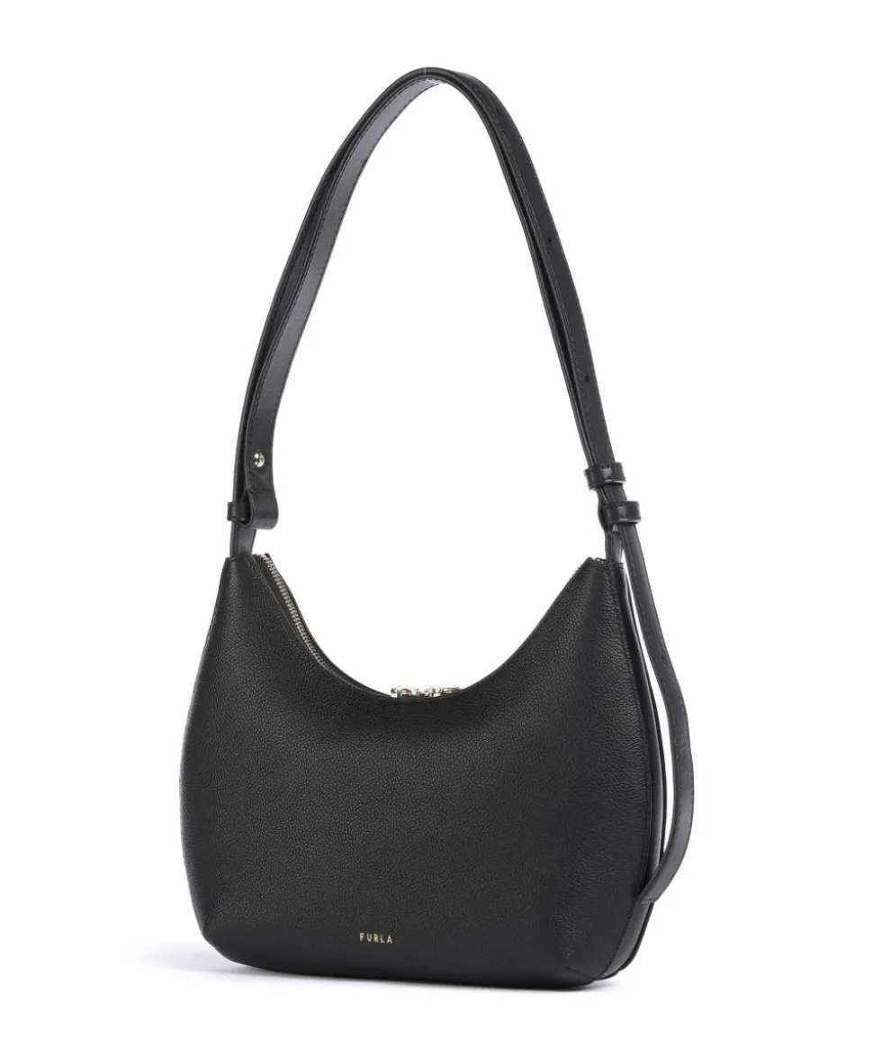 Goccia S Schultertasche genarbtes Kalbsleder schwarz