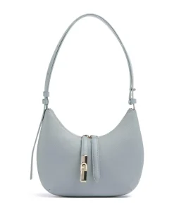 Goccia S Schultertasche genarbtes Kalbsleder blaugrau