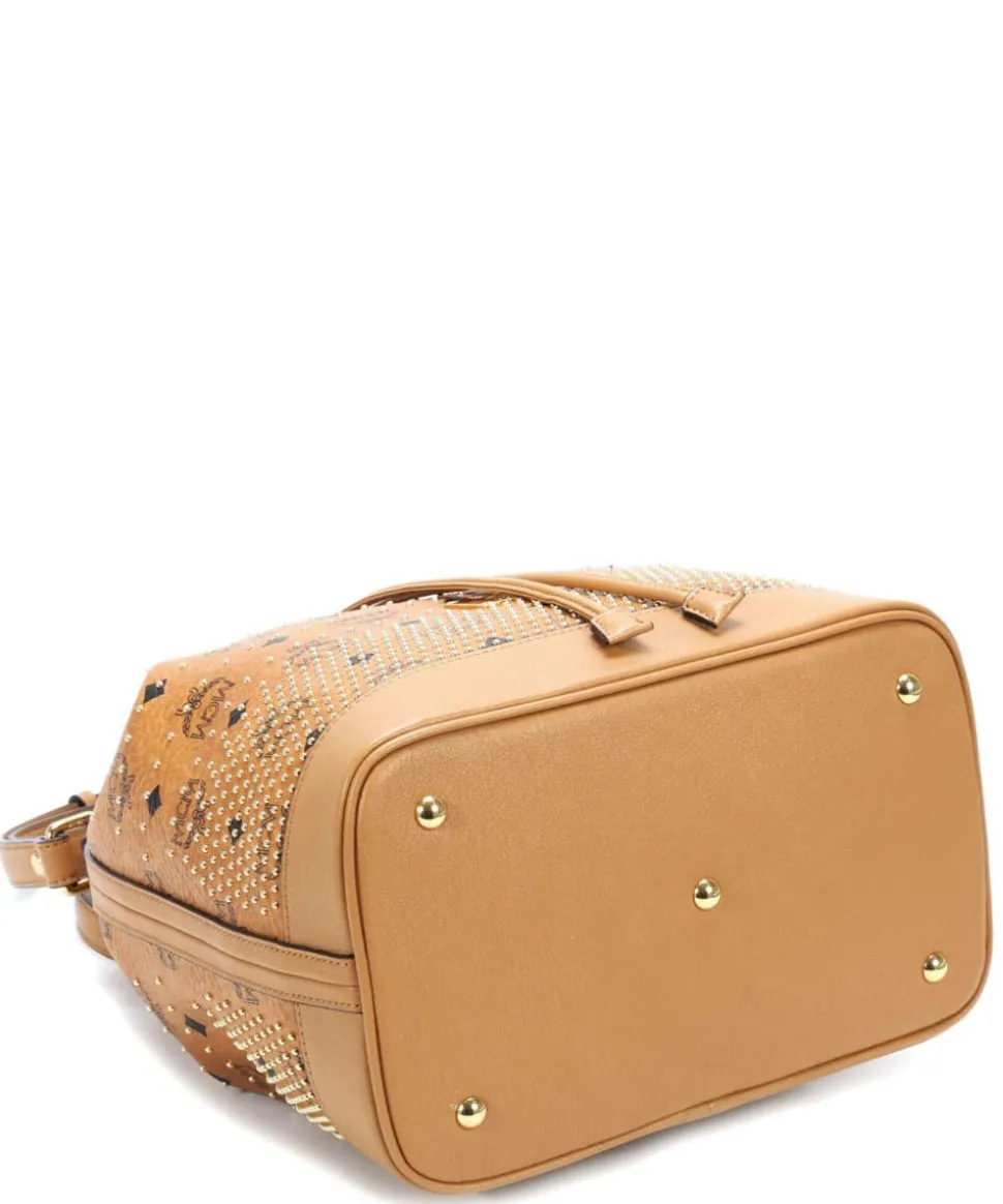 Gold Visetos Beuteltasche Lederimitat cognac